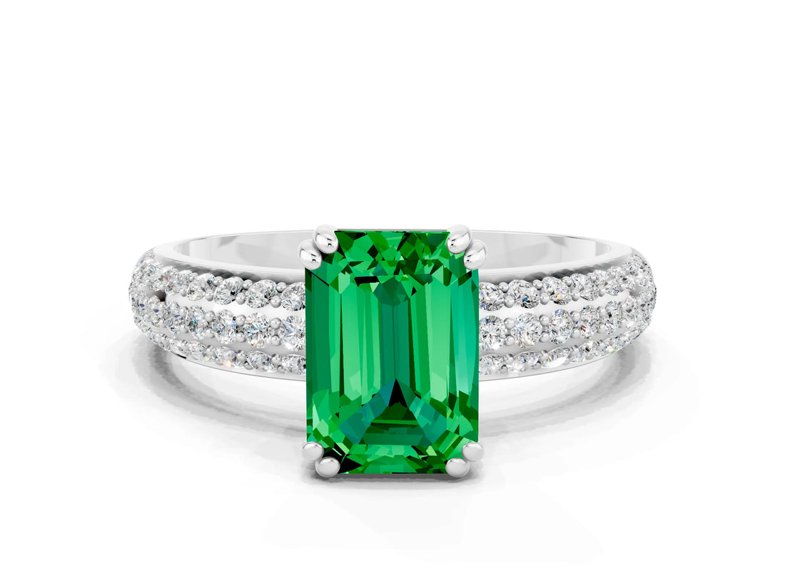White gold Emerald Cut Cut Diamond Milgrain Marquise Band with Prong Setting