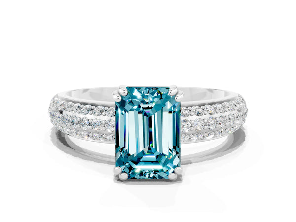 Silver Emerald Cut Cut Diamond Milgrain Marquise Band with Prong Setting