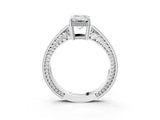 White gold Emerald Cut Cut Diamond Milgrain Pave Band Four-Prong Setting Ring_10