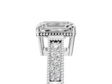 White gold Emerald Cut Cut Diamond Milgrain Pave Band Four-Prong Setting Ring_12