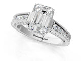 White gold Emerald Cut Cut Diamond Milgrain Pave Band Four-Prong Setting Ring_8