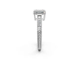 White gold Emerald Cut Cut Diamond Milgrain Pave Band Four-Prong Setting Ring_9