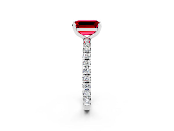 Platinum Emerald Cut Cut Diamond Pavé Band with Four-Prong Setting