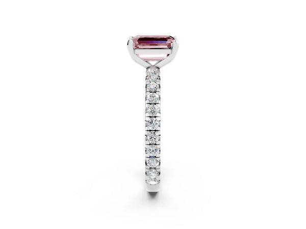 Silver Emerald Cut Cut Diamond Pavé Band with Four-Prong Setting