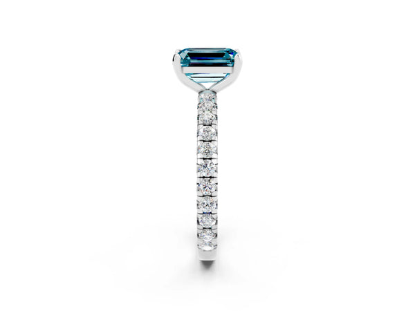 Platinum Emerald Cut Cut Diamond Pavé Band with Four-Prong Setting