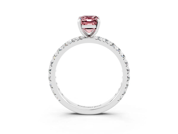 White gold Emerald Cut Cut Diamond Pavé Band with Four-Prong Setting