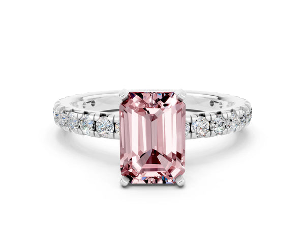Platinum Emerald Cut Cut Diamond Pavé Band with Four-Prong Setting