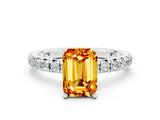 White gold Emerald Cut Cut Diamond Pavé Band with Four-Prong Setting