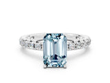 White gold Emerald Cut Cut Diamond Pavé Band with Four-Prong Setting
