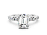 White gold Emerald Cut Cut Diamond Pavé Band with Four-Prong Setting