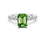 White gold Emerald Cut Cut Diamond Pavé Band with Four-Prong Setting