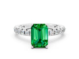 White gold Emerald Cut Cut Diamond Pavé Band with Four-Prong Setting