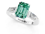 White gold Emerald Cut Cut Diamond Ring with Tapered Baguette Side Stones in Four-Prong Setting_1