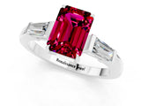 White gold Emerald Cut Cut Diamond Ring with Tapered Baguette Side Stones in Four-Prong Setting_1