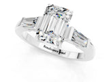 White gold Emerald Cut Cut Diamond Ring with Tapered Baguette Side Stones in Four-Prong Setting_1