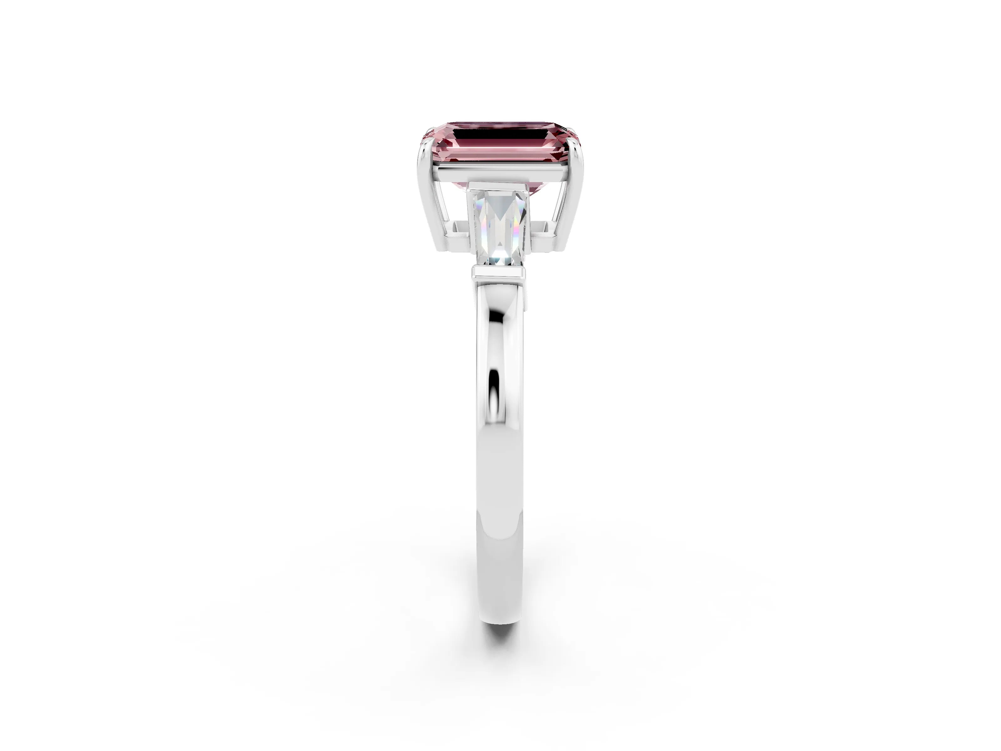 White gold Emerald Cut Cut Diamond Ring with Tapered Baguette Side Stones in Four-Prong Setting_2