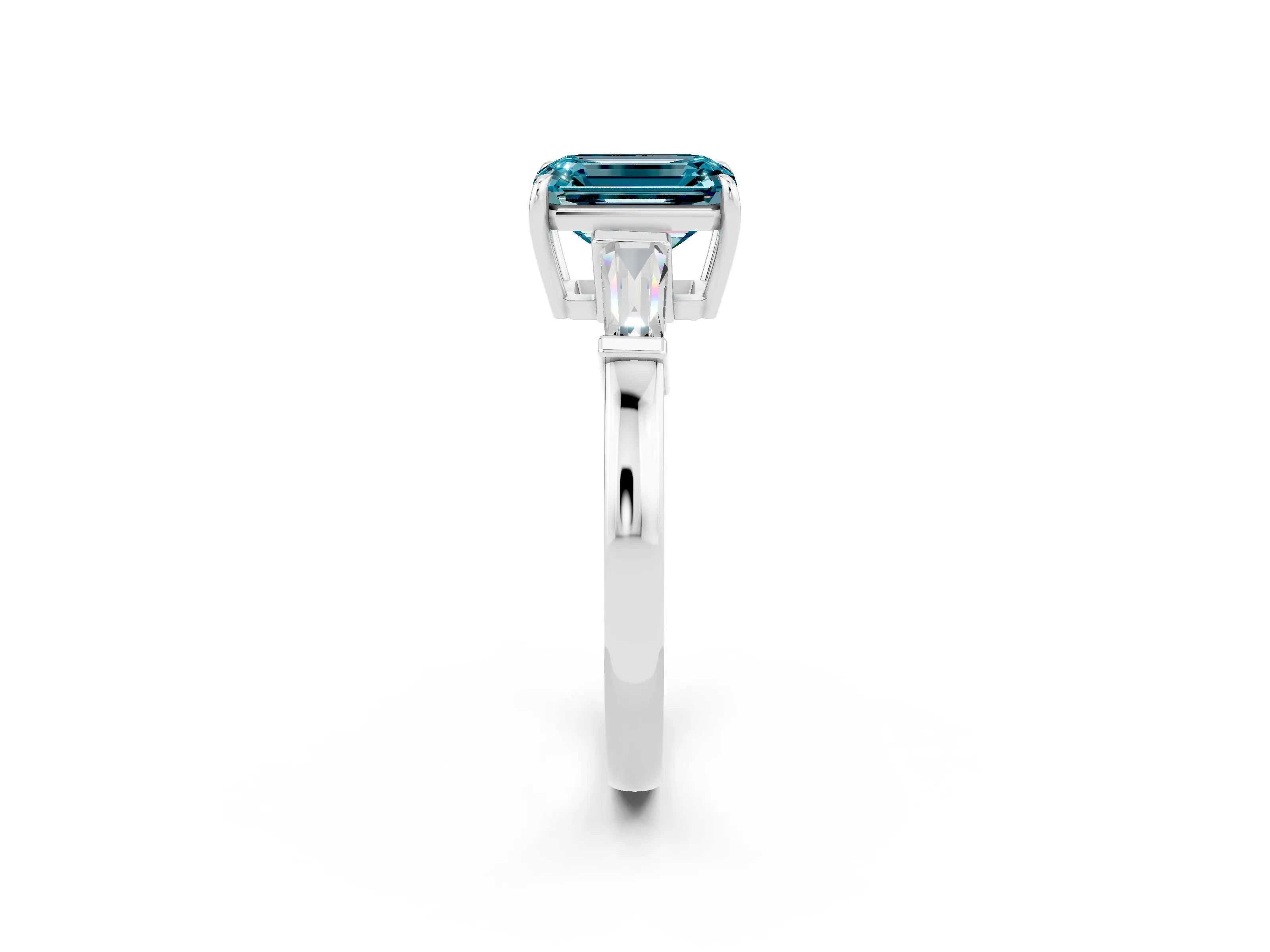 White gold Emerald Cut Cut Diamond Ring with Tapered Baguette Side Stones in Four-Prong Setting_2