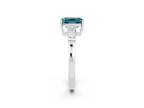 White gold Emerald Cut Cut Diamond Ring with Tapered Baguette Side Stones in Four-Prong Setting_2
