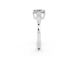 White gold Emerald Cut Cut Diamond Ring with Tapered Baguette Side Stones in Four-Prong Setting_2