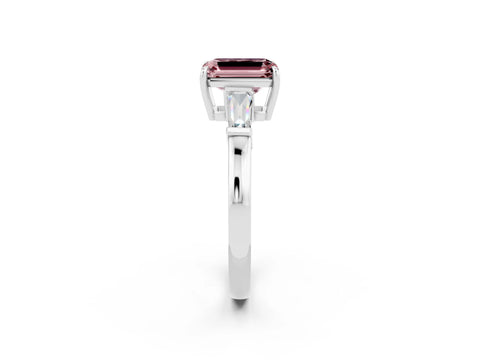 White gold Emerald Cut Cut Diamond Ring with Tapered Baguette Side Stones in Four-Prong Setting_2