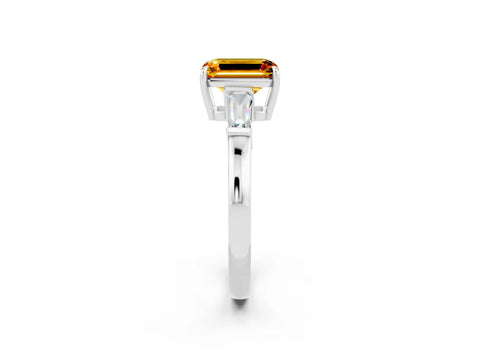 White gold Emerald Cut Cut Diamond Ring with Tapered Baguette Side Stones in Four-Prong Setting_2
