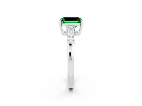 White gold Emerald Cut Cut Diamond Ring with Tapered Baguette Side Stones in Four-Prong Setting_2
