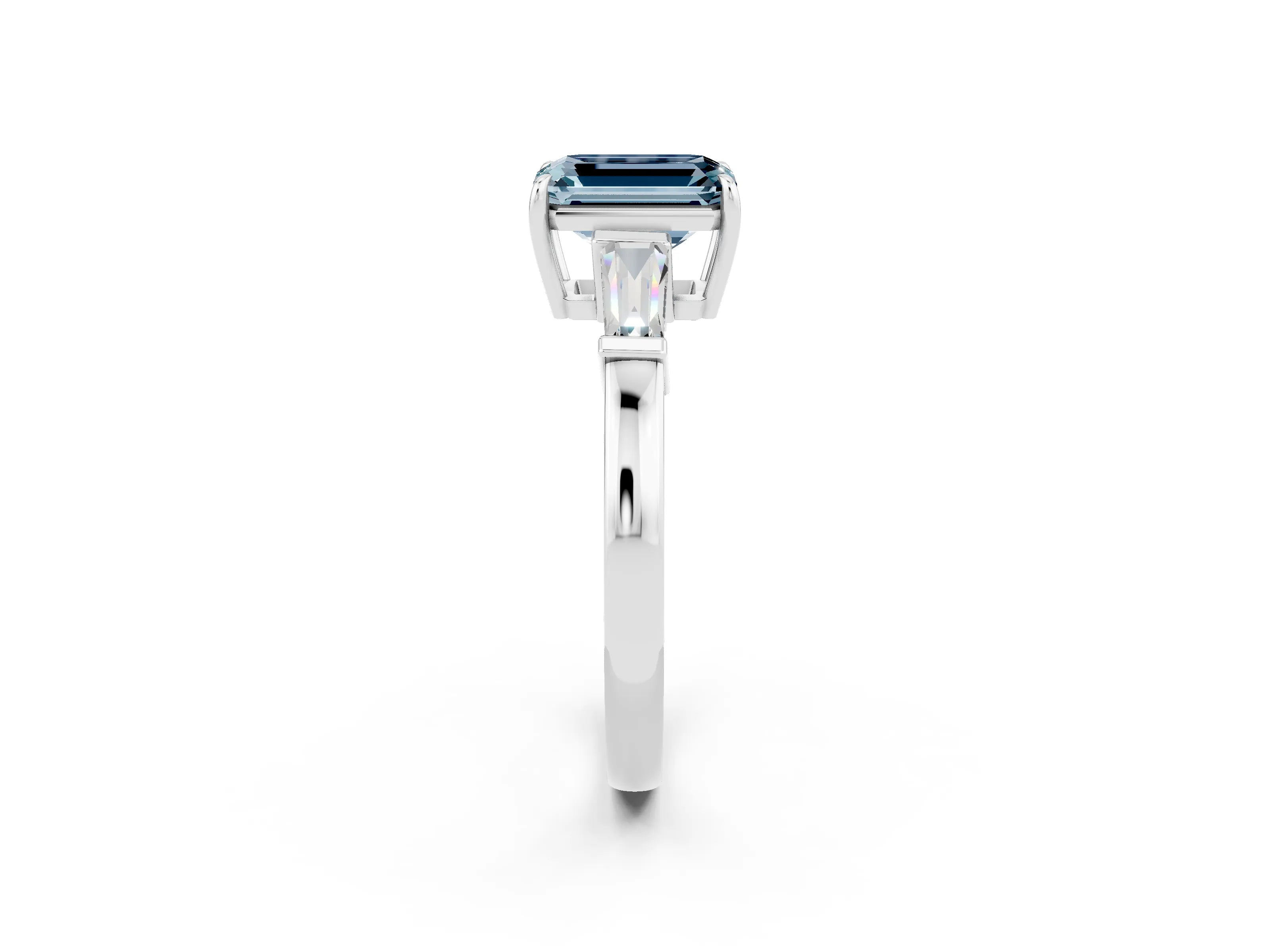 White gold Emerald Cut Cut Diamond Ring with Tapered Baguette Side Stones in Four-Prong Setting_2