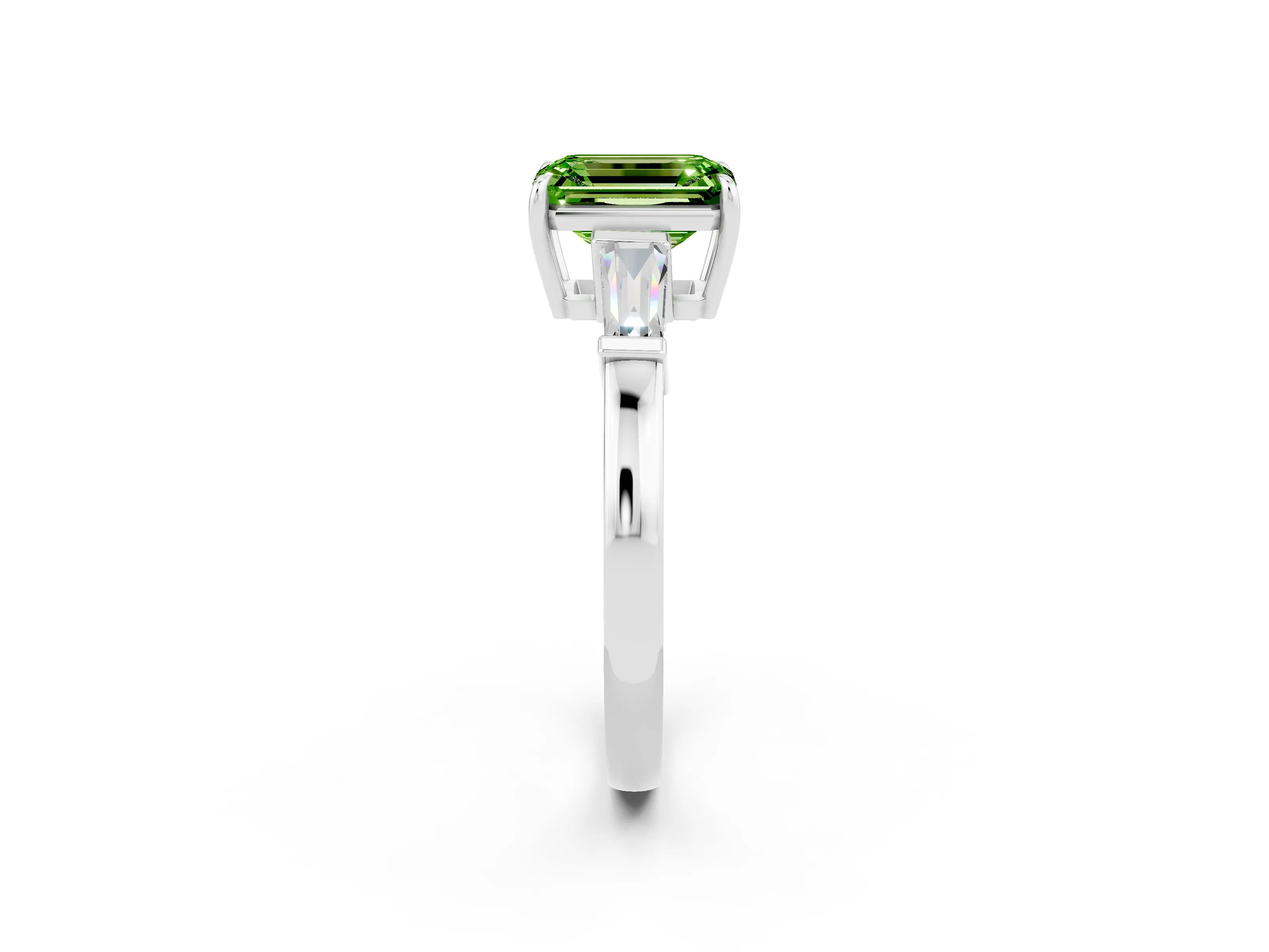 White gold Emerald Cut Cut Diamond Ring with Tapered Baguette Side Stones in Four-Prong Setting_2
