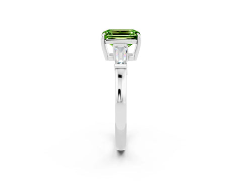 White gold Emerald Cut Cut Diamond Ring with Tapered Baguette Side Stones in Four-Prong Setting_2