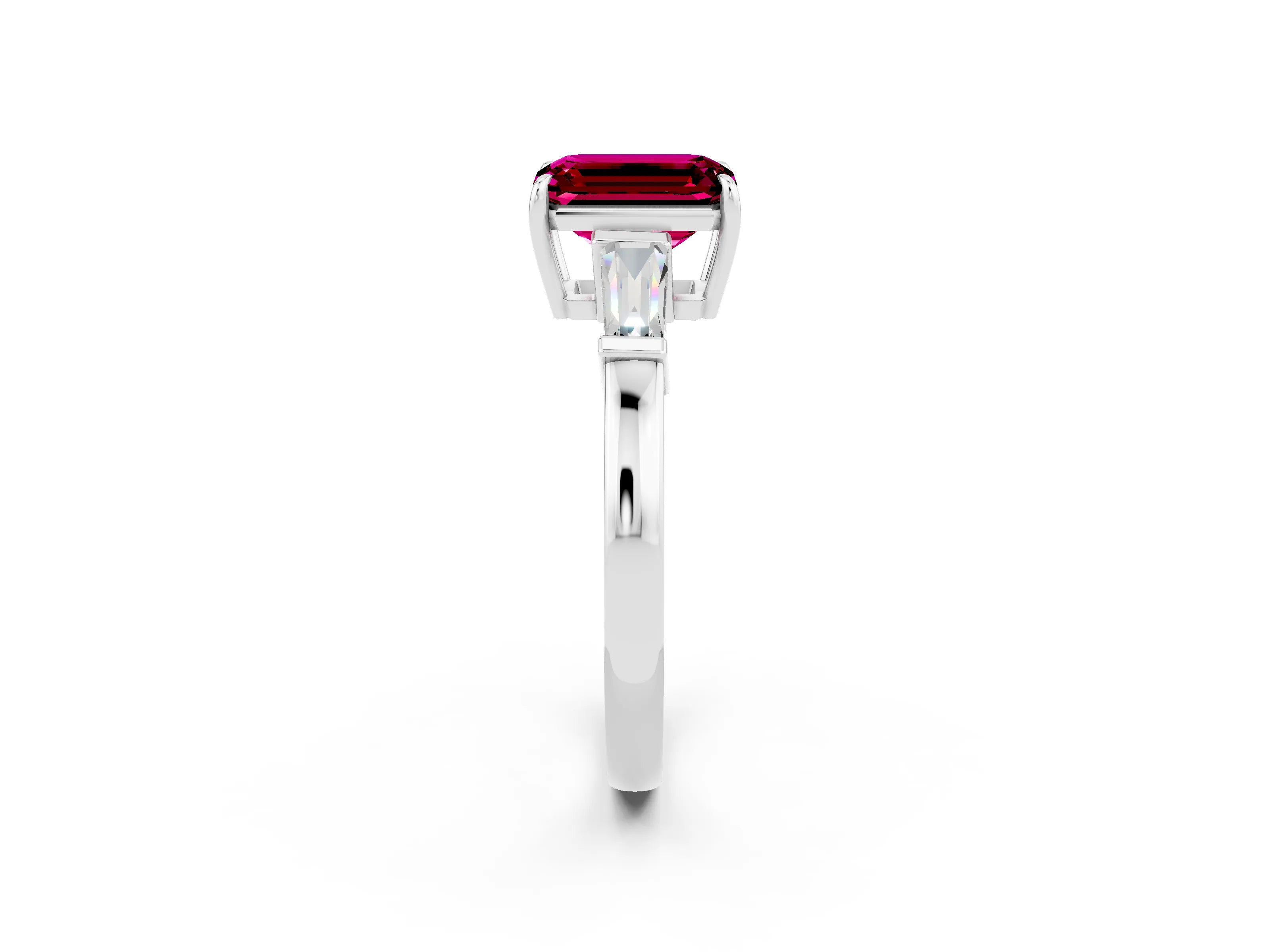 White gold Emerald Cut Cut Diamond Ring with Tapered Baguette Side Stones in Four-Prong Setting_2