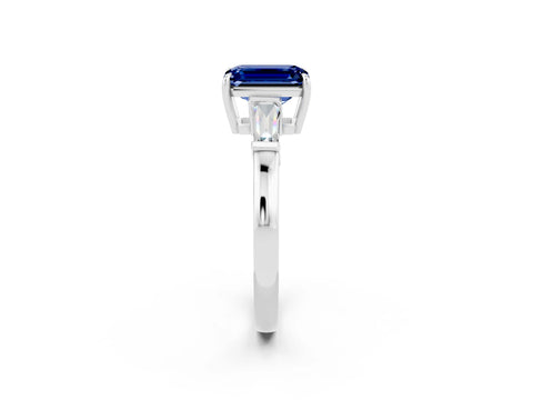 White gold Emerald Cut Cut Diamond Ring with Tapered Baguette Side Stones in Four-Prong Setting_2
