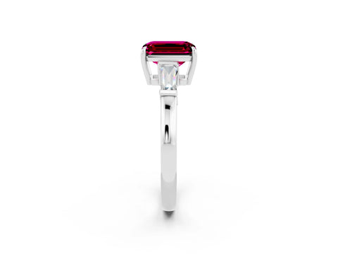 White gold Emerald Cut Cut Diamond Ring with Tapered Baguette Side Stones in Four-Prong Setting_2