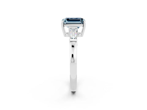 White gold Emerald Cut Cut Diamond Ring with Tapered Baguette Side Stones in Four-Prong Setting_2