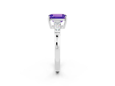 White gold Emerald Cut Cut Diamond Ring with Tapered Baguette Side Stones in Four-Prong Setting_2