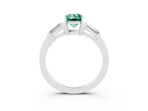 White gold Emerald Cut Cut Diamond Ring with Tapered Baguette Side Stones in Four-Prong Setting_3