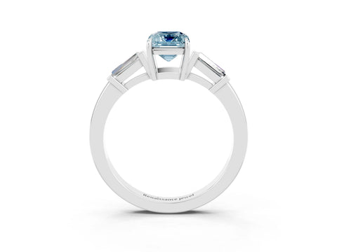 White gold Emerald Cut Cut Diamond Ring with Tapered Baguette Side Stones in Four-Prong Setting_3