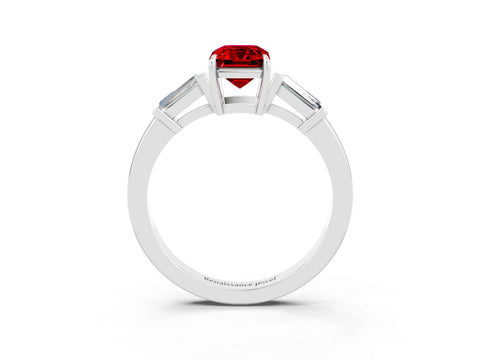 White gold Emerald Cut Cut Diamond Ring with Tapered Baguette Side Stones in Four-Prong Setting_3