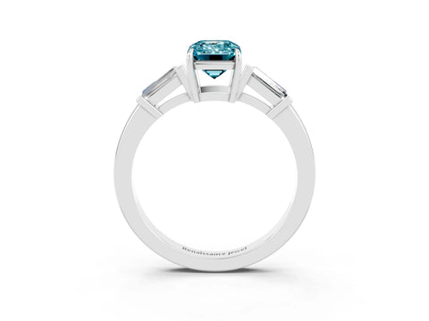 White gold Emerald Cut Cut Diamond Ring with Tapered Baguette Side Stones in Four-Prong Setting_3