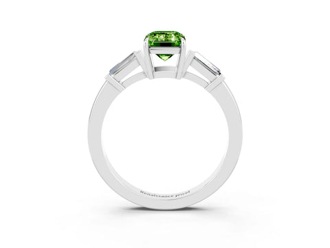 White gold Emerald Cut Cut Diamond Ring with Tapered Baguette Side Stones in Four-Prong Setting_3