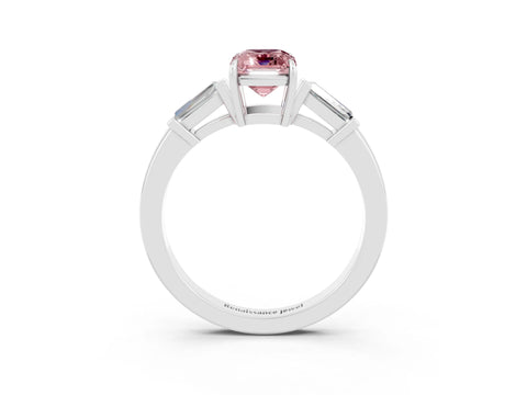 White gold Emerald Cut Cut Diamond Ring with Tapered Baguette Side Stones in Four-Prong Setting_3