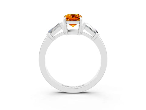 White gold Emerald Cut Cut Diamond Ring with Tapered Baguette Side Stones in Four-Prong Setting_3