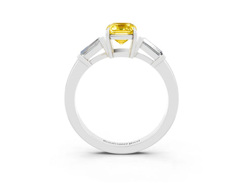 White gold Emerald Cut Cut Diamond Ring with Tapered Baguette Side Stones in Four-Prong Setting_3