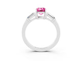 White gold Emerald Cut Cut Diamond Ring with Tapered Baguette Side Stones in Four-Prong Setting_3