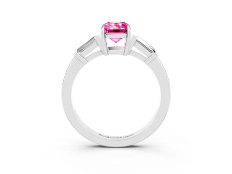 White gold Emerald Cut Cut Diamond Ring with Tapered Baguette Side Stones in Four-Prong Setting_3