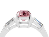White gold Emerald Cut Cut Diamond Ring with Tapered Baguette Side Stones in Four-Prong Setting_4