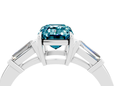 White gold Emerald Cut Cut Diamond Ring with Tapered Baguette Side Stones in Four-Prong Setting_4