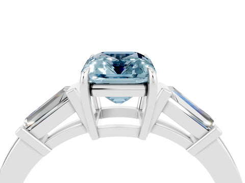 White gold Emerald Cut Cut Diamond Ring with Tapered Baguette Side Stones in Four-Prong Setting_4