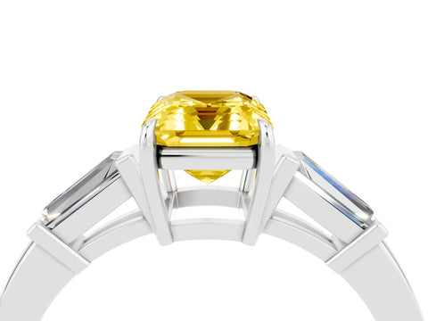 White gold Emerald Cut Cut Diamond Ring with Tapered Baguette Side Stones in Four-Prong Setting_4