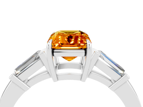 White gold Emerald Cut Cut Diamond Ring with Tapered Baguette Side Stones in Four-Prong Setting_4
