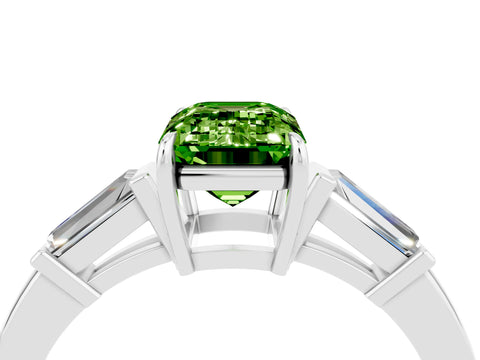 White gold Emerald Cut Cut Diamond Ring with Tapered Baguette Side Stones in Four-Prong Setting_4